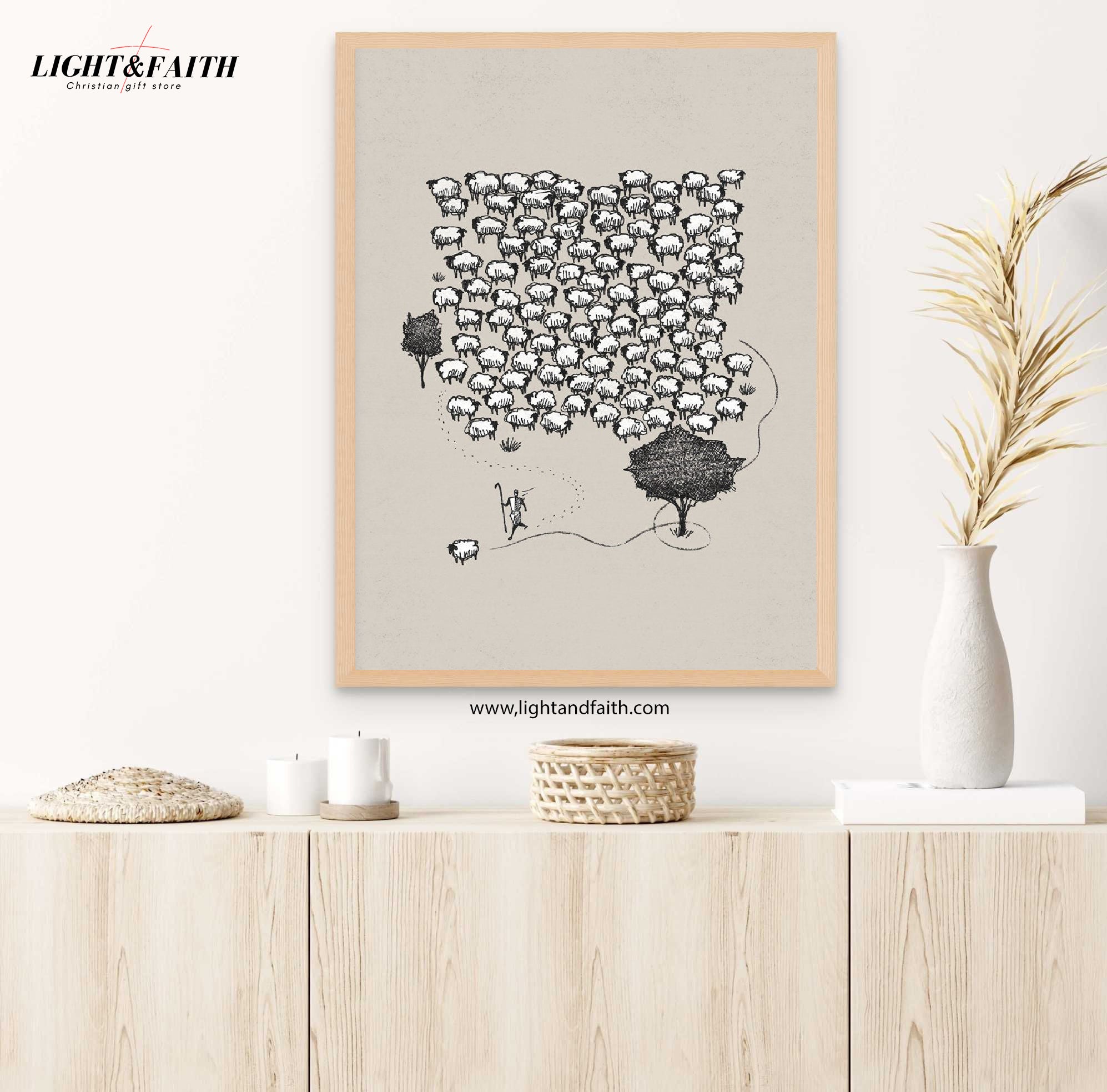 Jesus Leaves the 99 Poster, Jesus Poster, Jesus Good Shepherd Poster, Rejoices over One Lost Sheep, Bible Art Poster